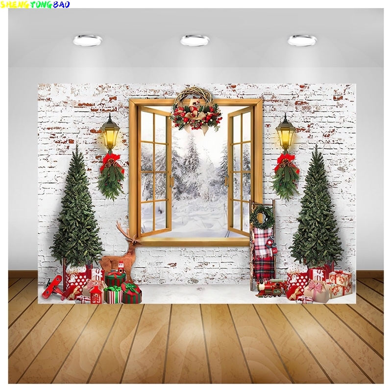 Photography Backdrop Muslin - Vinil personalizado árvore de natal janela