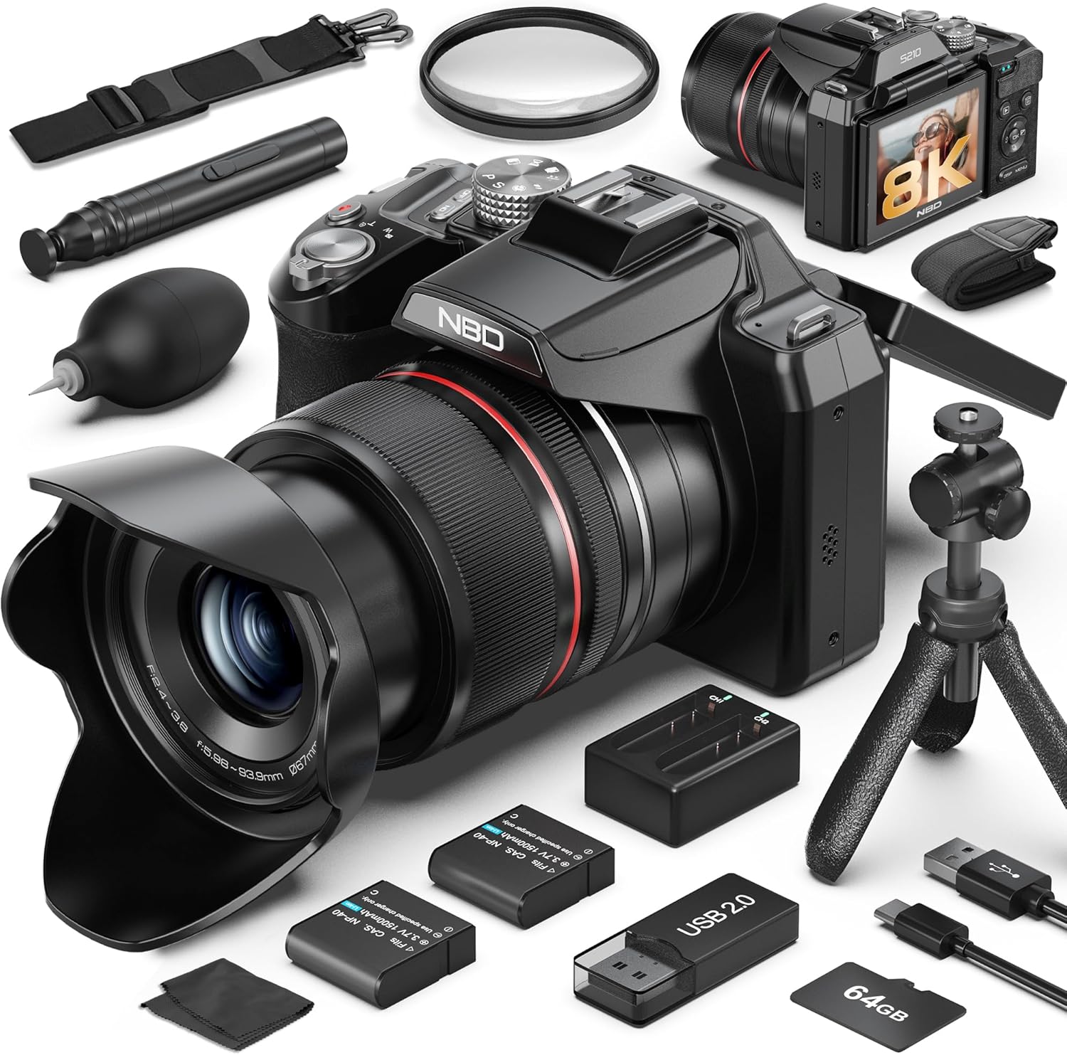Photography Camera - Câmera Digital Profissional 8K 64MP, Zoom